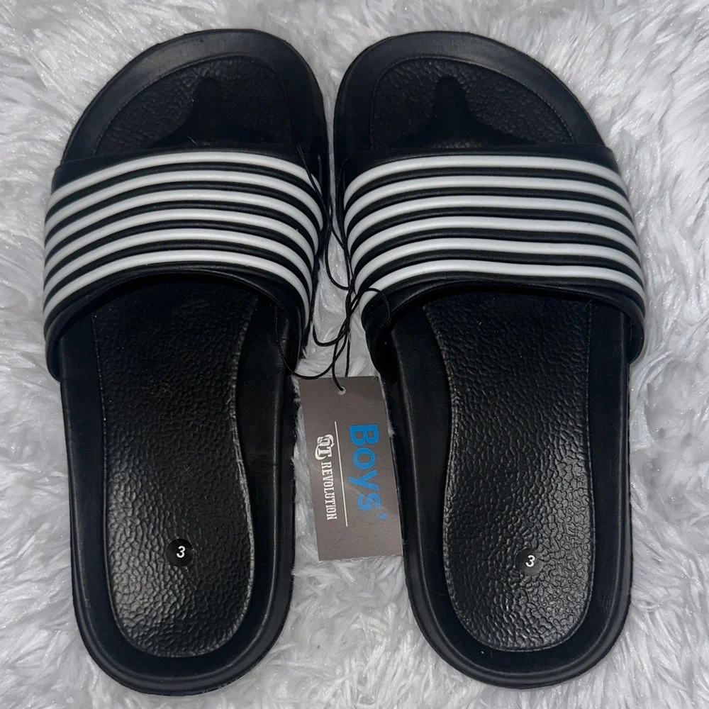 Revolution Black Slides with White Stripes